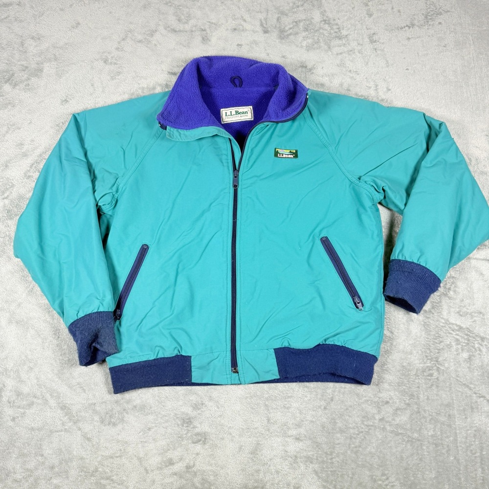 Vintage LL Bean Mens Medium Jacket Teal Purple Fleece Lined Bomber USA